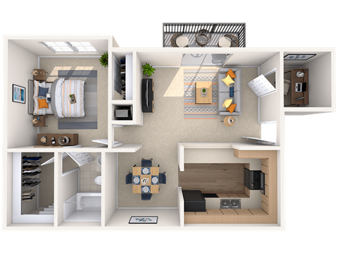 Floor plan for 1 bed, 1 bath, 1006 sqft